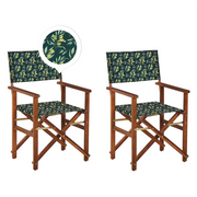 Set di 2 sedie da regista da giardino in legno scuro con tessuto di ricambio in tessuto di acacia olive bianco sporco con 2 Tele intercambiabili