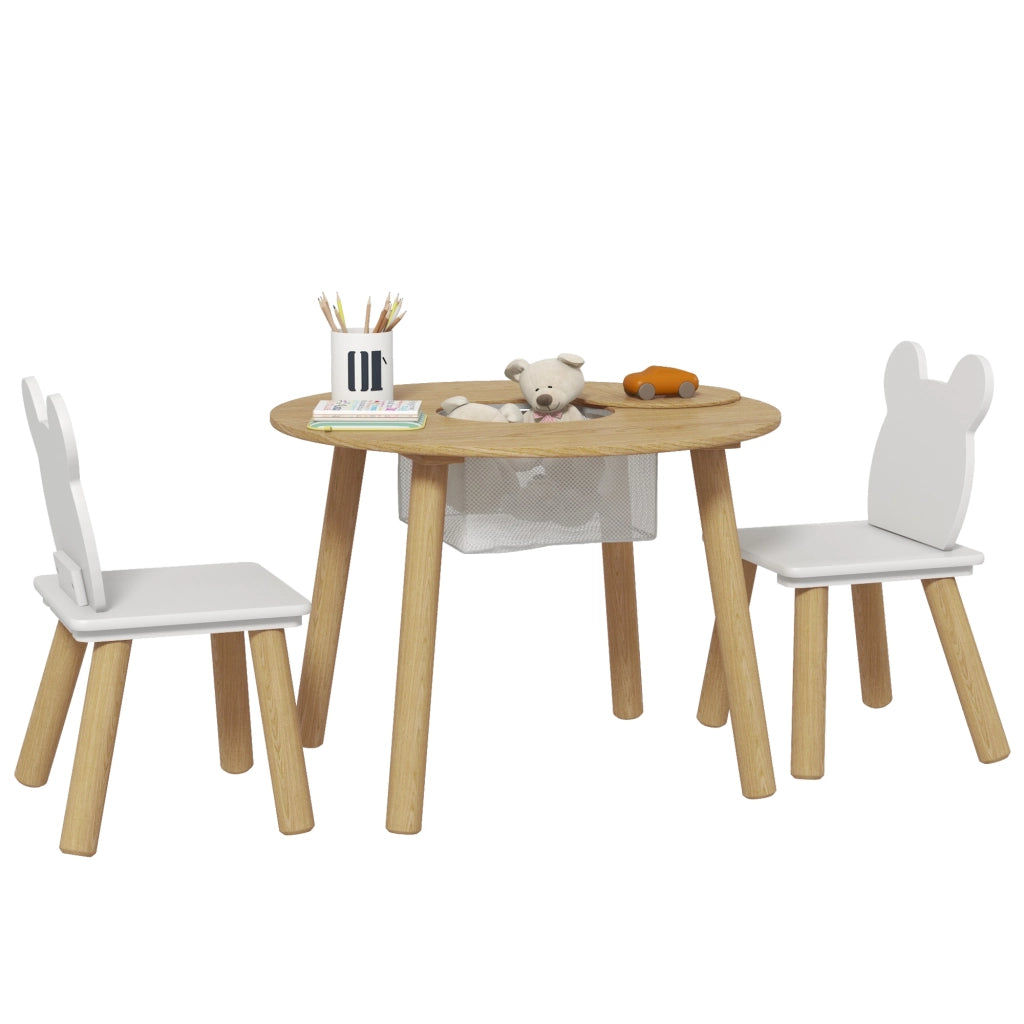 Set Tavolo e Sedie per Bambini ¨C zephmum ¨C Bianco, Legno, 3 Pezzi