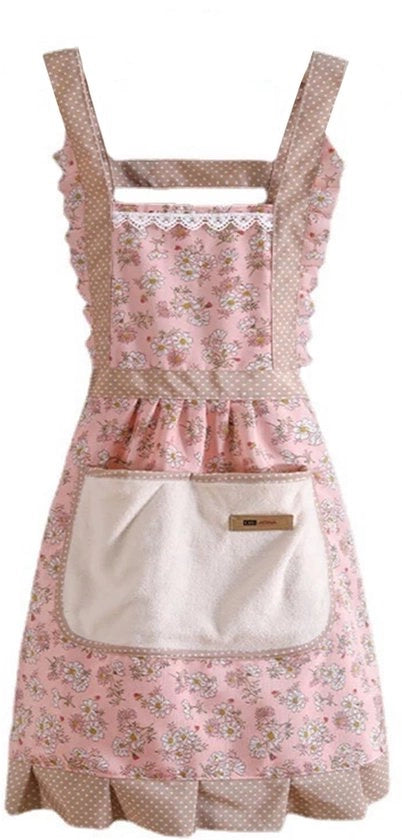 Schort da Cucina Vintage Rosa - Impermeabile - Con Tasche - 70x69 cm