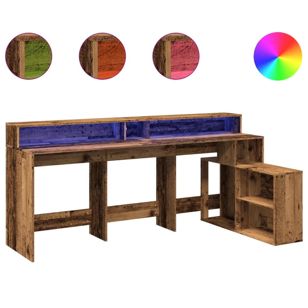 vidaXL Scrivania con Luci LED Legno Antico 200x104x91 cm in Truciolato