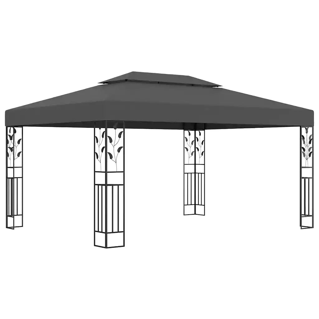 Gazebo | Pergolato con Tetto Doppio e Luci LED 3x4 m Antracite
