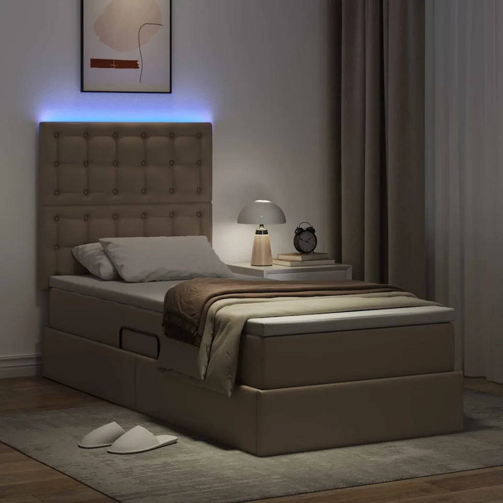 Letto con contenitore e LED con led Cappuccino 90 x 190 cm