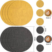 Piatto di Panno in Pelle Rond con Sostegni, Tavola di Panno Idrorepellente Rimovibile a Doppia Facia Tavola di Caffè Senza Slittamento Lavabile Piatto di Panno e Disco (Grigio Giallo, Set 4)
