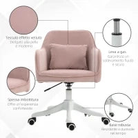 Vinsetto Sedia da Ufficio Massaggiante a 2 Punti con Cuscino e Braccioli, in Tessuto, 57x70x78-86 cm, Rosa