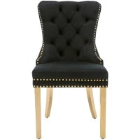 Set di 4 Sedie Imbottite in Velluto con Decorazioni in Rivetti e Anelli Rotondi Unici, Gambe Dorate, 51×65,5×95 cm, Nero