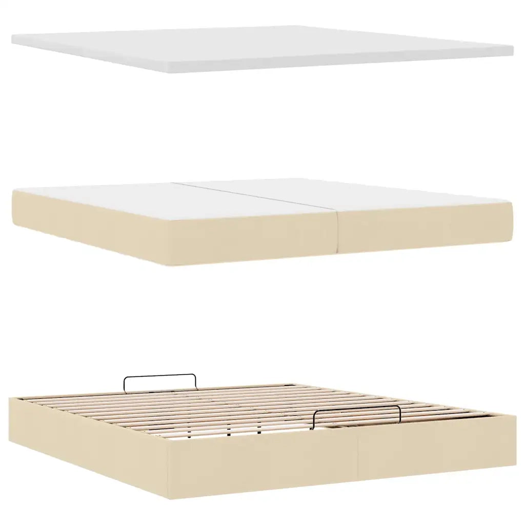 Struttura Letto Pouf con Materasso Crema 200x200cm in Tessuto 3311655