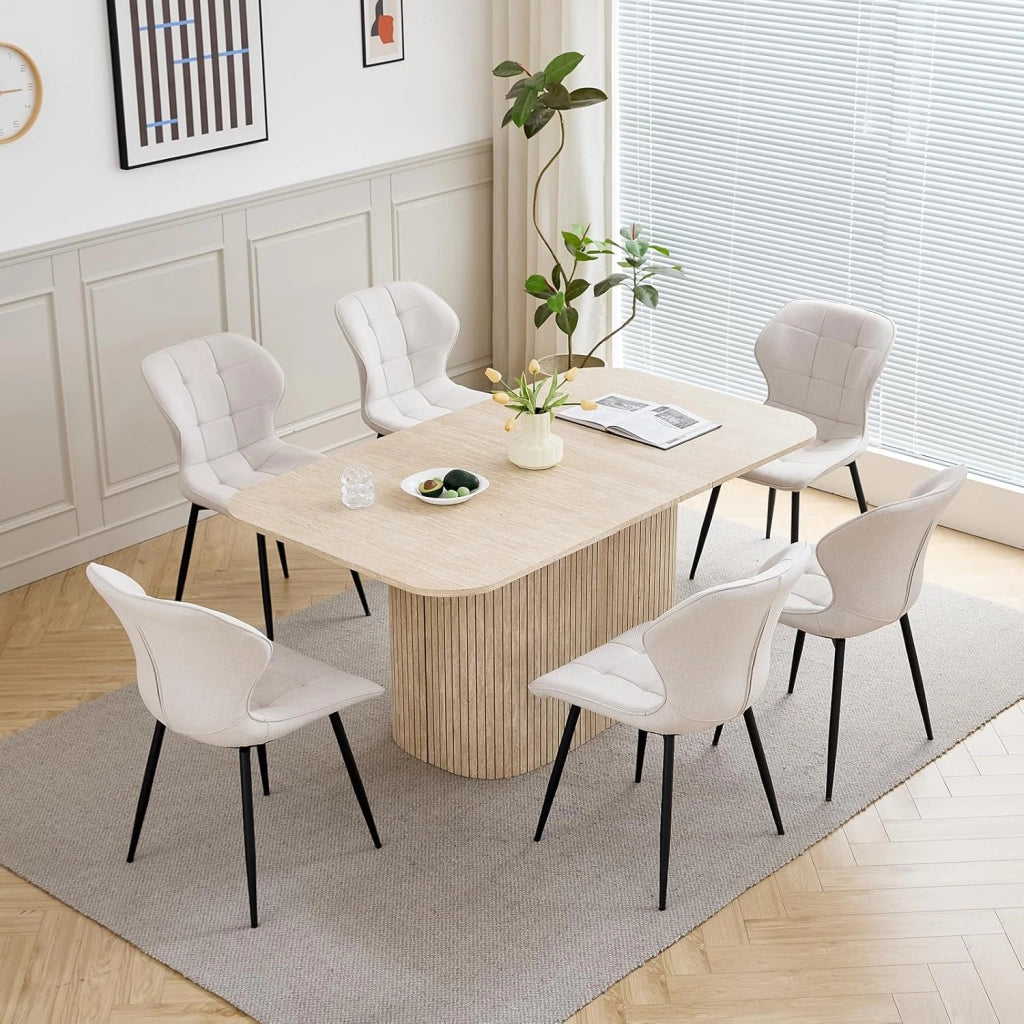 GrandCA HOME Tavolo da Pranzo Rettangolare con Angoli Arrotondati, Tavolo da Pranzo Moderno Cucina da 160 cm con Base in Legno, Ampio Piano di Lavoro in MDF, per 4-8 Persone, Travertino Giallo