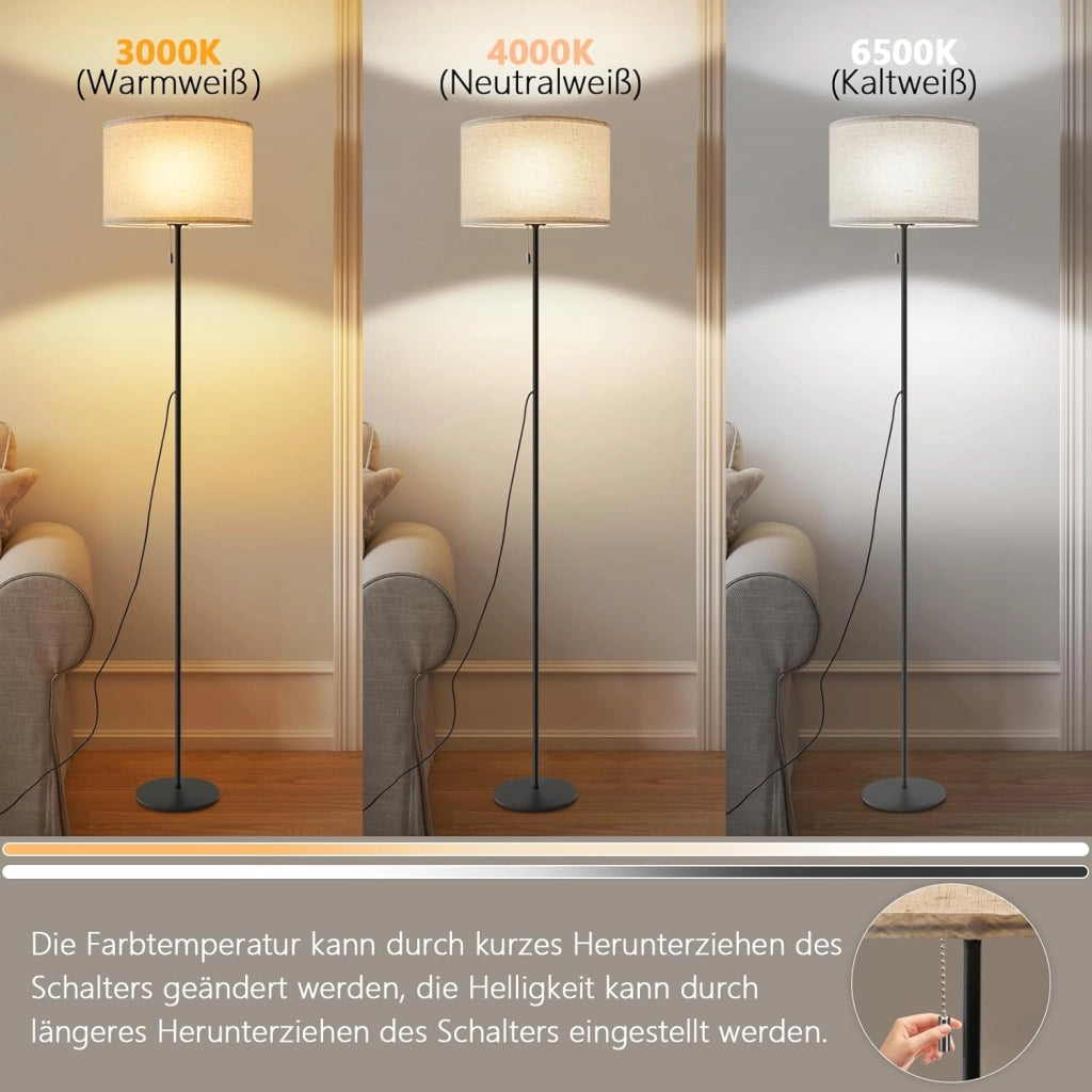 ZMH Lampada da terra LED retrò paralume tessuto dimmerabile interruttore cavo per soggiorno