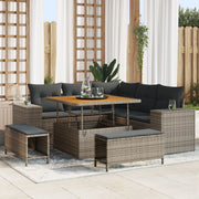 Set divani da giardino 8 pezzi con cuscini grigio polyrattan acacia