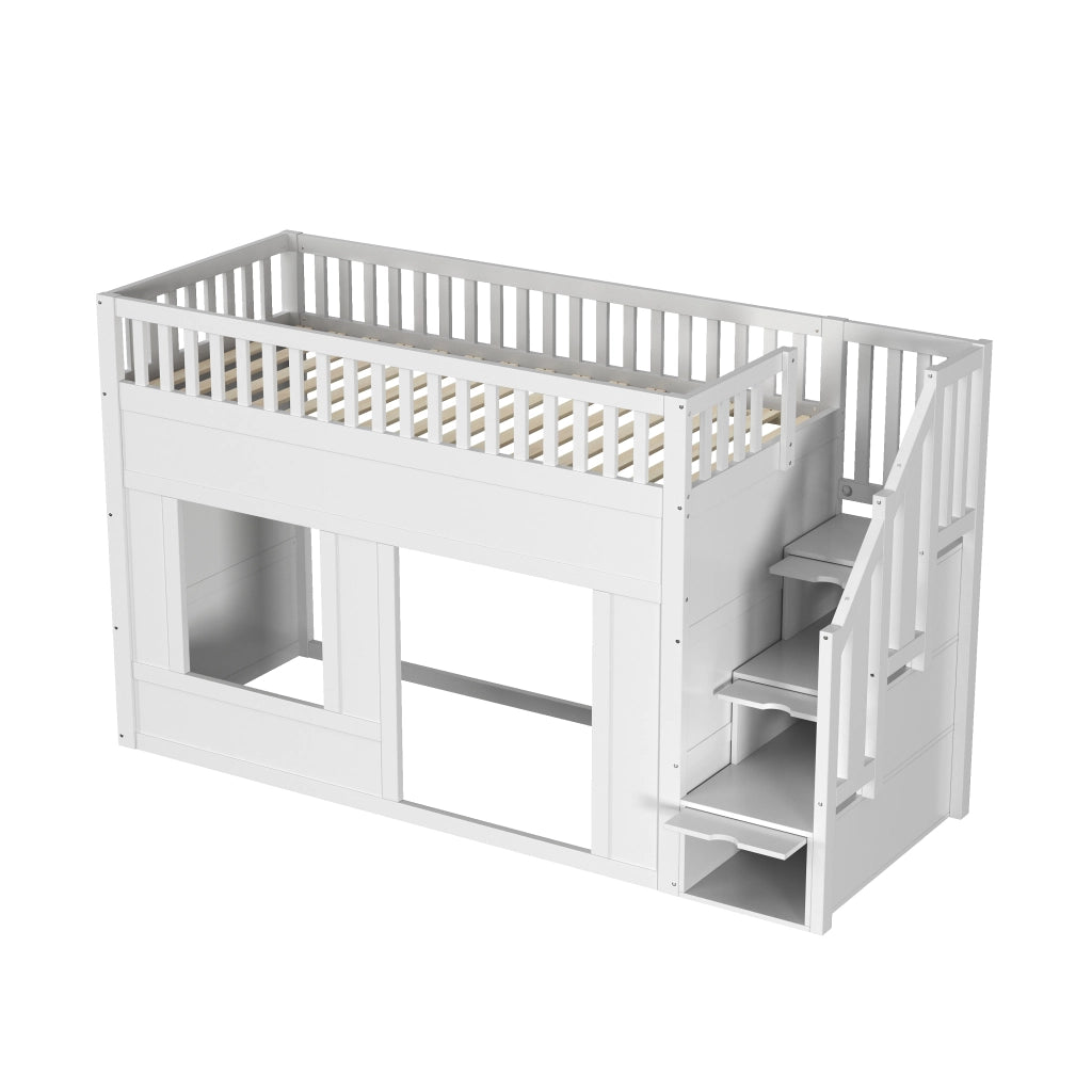 Letto a Castello Multifunzionale per Bambini ¨C MINIMAL ¨C Bianco, con Scala Contenitore, 90x200