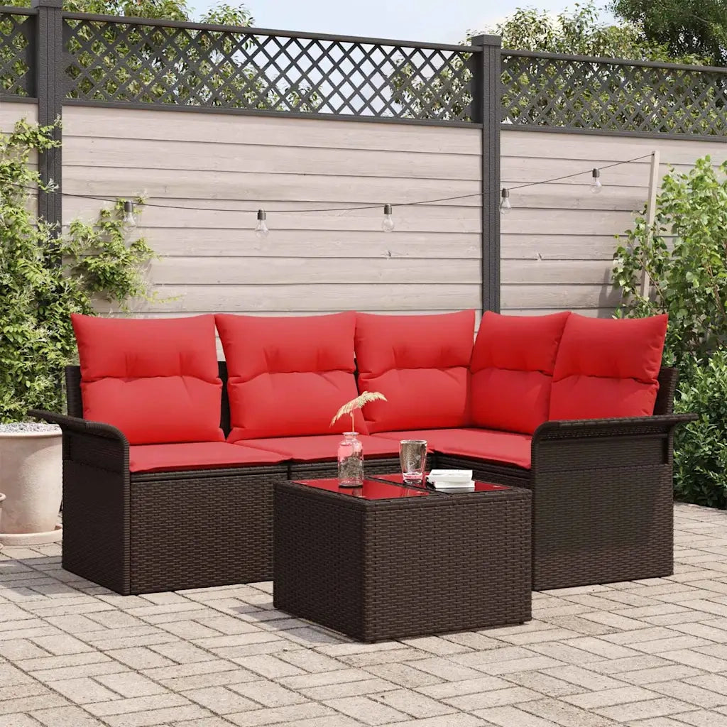 Set Divano da Giardino 5 pcs Marrone polyrattan