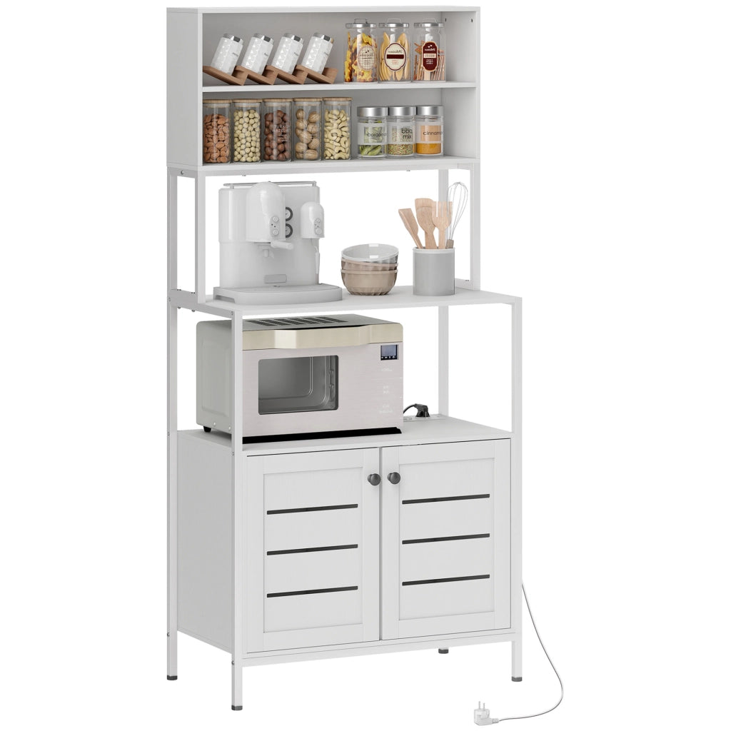 Mobile Dispensa con Ripiani. Armadietti e 2 Prese di Ricarica. in Legno e Acciaio. 80x42x171 cm. Bianco
