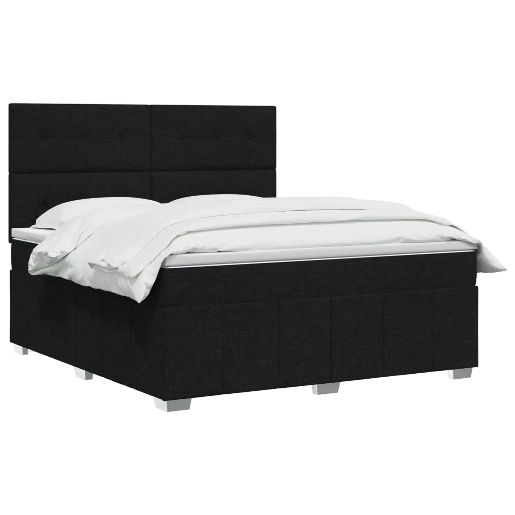Letto Box Spring LED con Materasso Nero 140 x 190 cm Tessuto 3455600