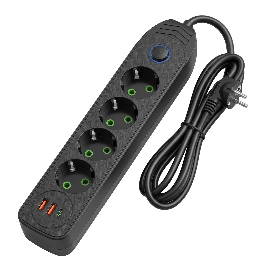 Multipresa Con Prolunga, 4 Prese + 2 Porte Usb-a + Usb-c Jnh025-4b Black