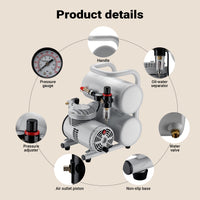 Compressore aerografo AS06T 1/4 CV con accessori, compressore per pistola aerografo con elevata portata d'aria 65-69 l/min, potente dispositivo ad aria compressa 3,2 bar, per aerografia