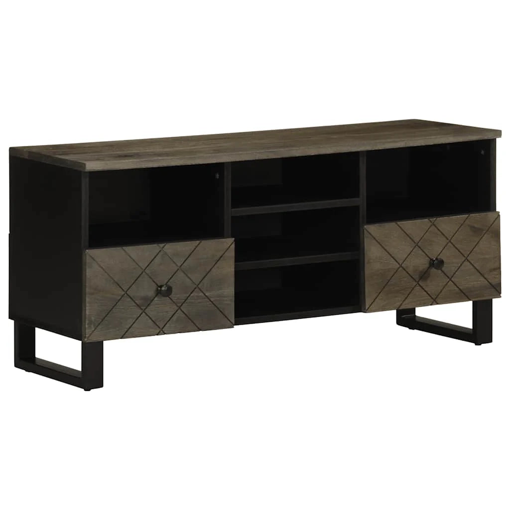 Mobile porta TV nero con ampio spazio di archiviazione per il soggiorno 100 x 33 x 46 cm in legno massello di mango 02_0057731