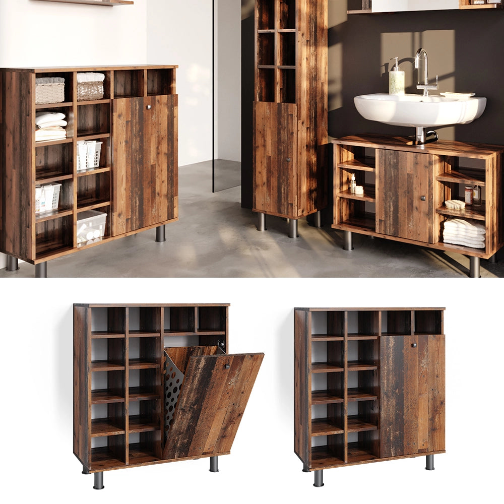 Armadietto da bagno con portabiancheria Fynn Rovere rustico 78.4 x 91.6 cm Vicco