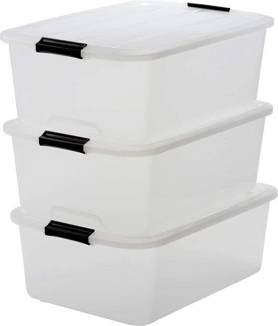 Set di 3 contenitori di archiviazione, 30L, Stivabile, Garage, camera da letto, soggiorno, salotto.