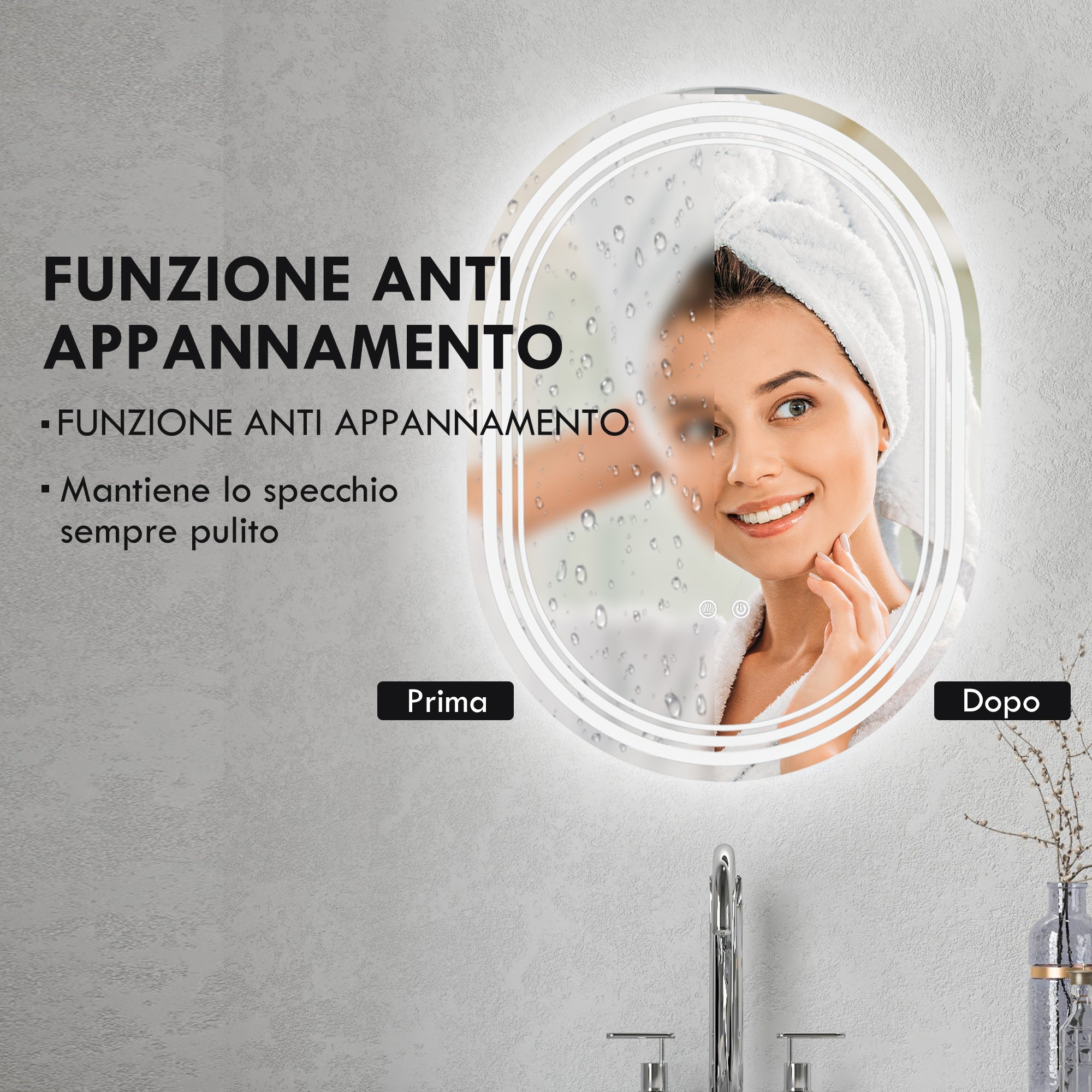 Specchio Bagno con LED 80x60 cm Antiappannamento e Interruttore Touch