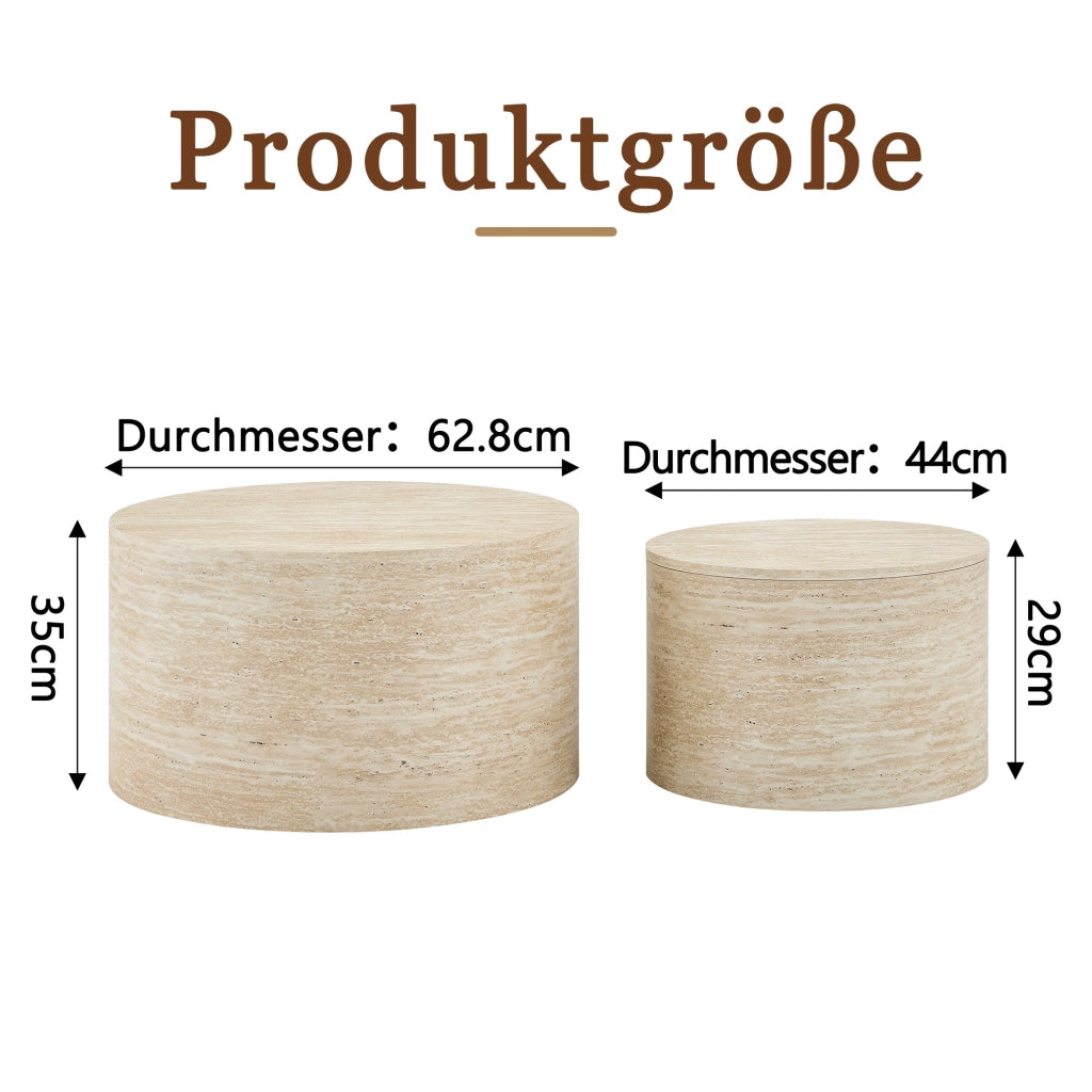Set di 2 tavolini rotondi impilabili con spazio contenitore, effetto legno, MDF, per salotto