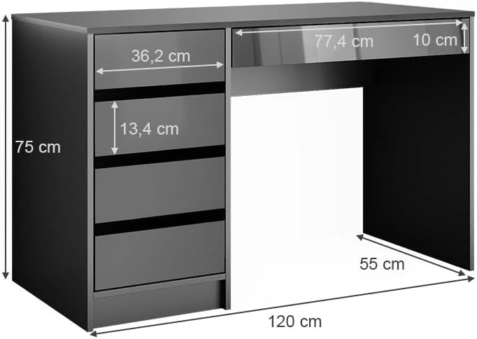 Tavolino da toilette Sherry, Antracite, 120 cm, 5 cassetti per diverse esigenze di conservazione