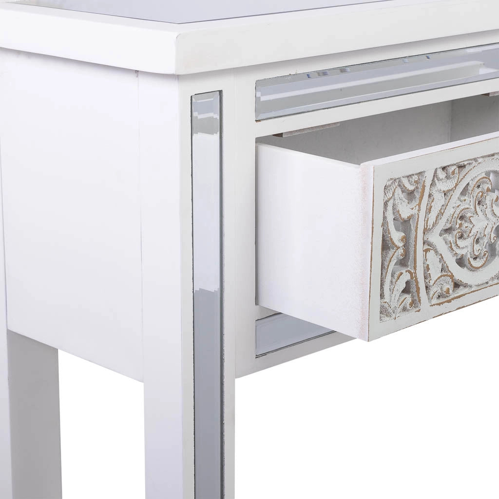 Mobile da ingresso in legno e vetro con 2 cassetti 95x26x80