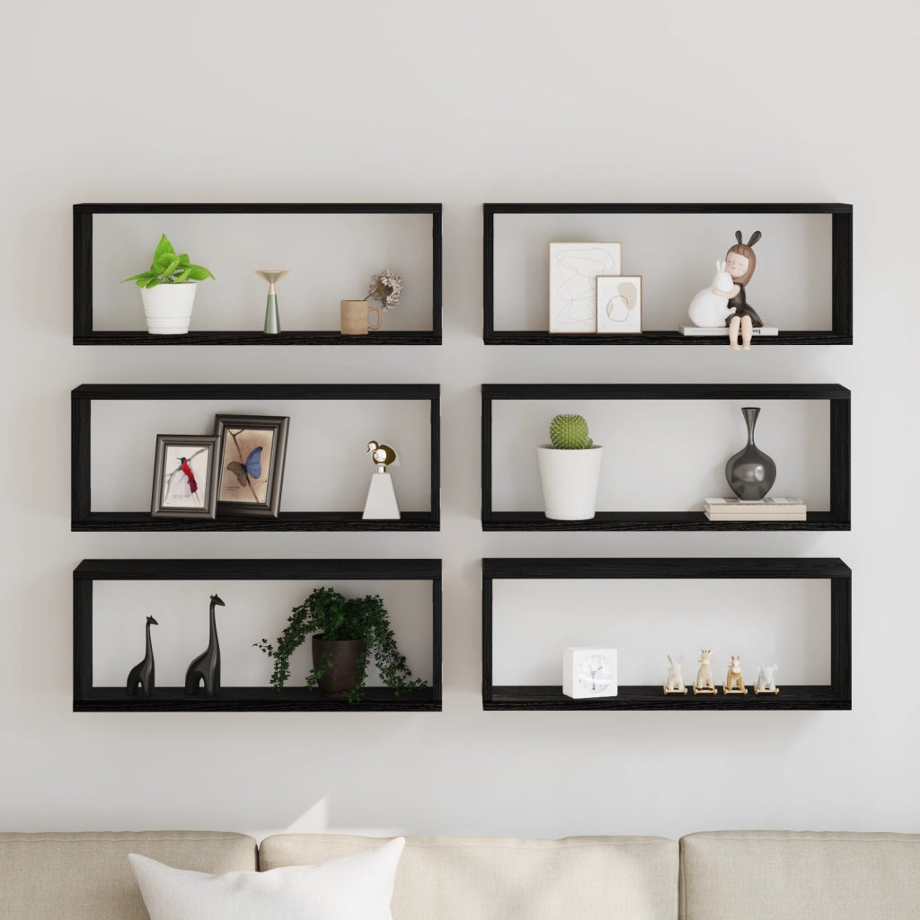 Mensole a muro 6 pezzi Nero Rovere 60x15x23 cm Legno ingegnerizzato