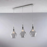 Lampadario in ferro con vetri grigi 75x10x49