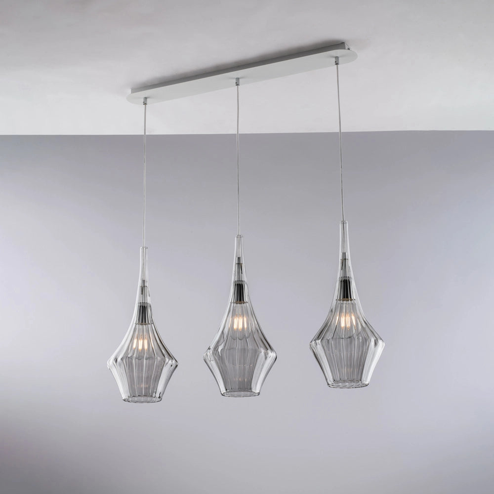 Lampadario in ferro con vetri grigi 75x10x49