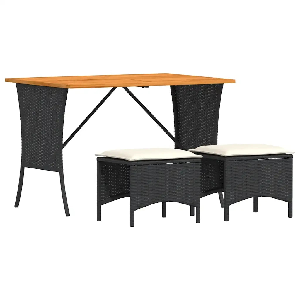 Set da Pranzo da Giardino 3 pz | Set Salotto da Giardino con Cuscini Nero in Polyrattan