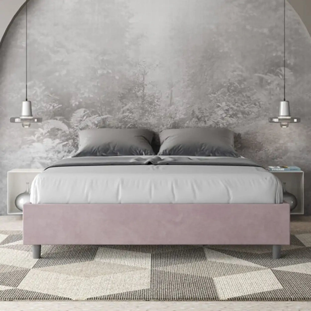 Letto matrimoniale con rete imbottito 160x200 microfibra glicine Azelia