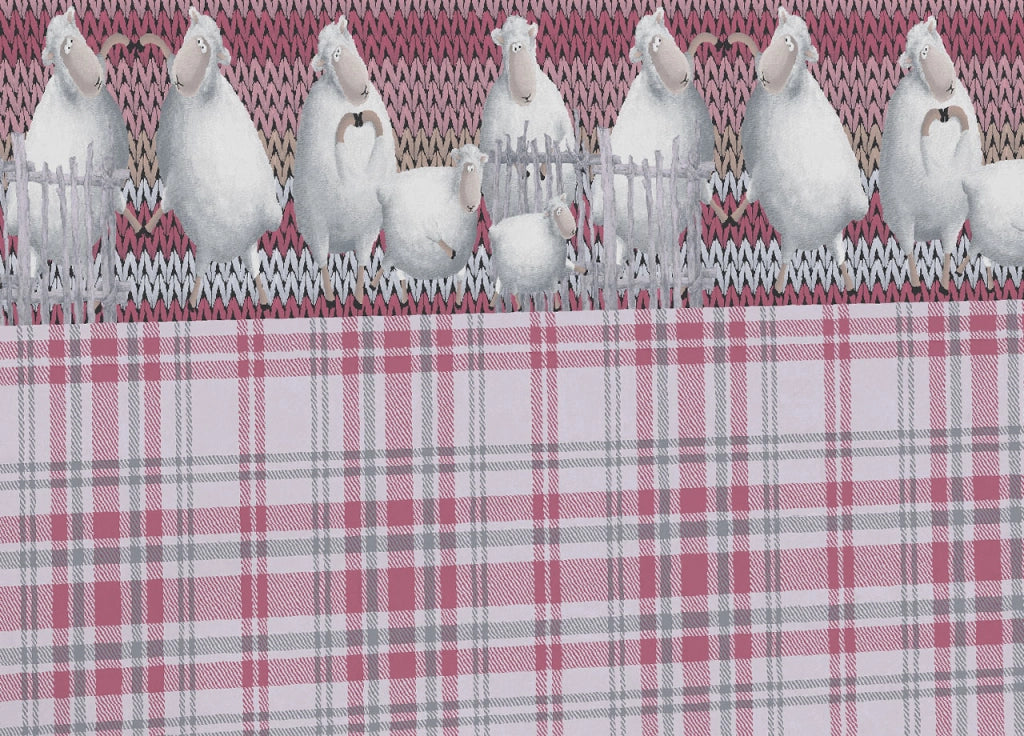 Telo Arredo Multiuso Linea Pensieri Delicati In 100% Cotone Disegno Pecorelle - Singolo - Rosa