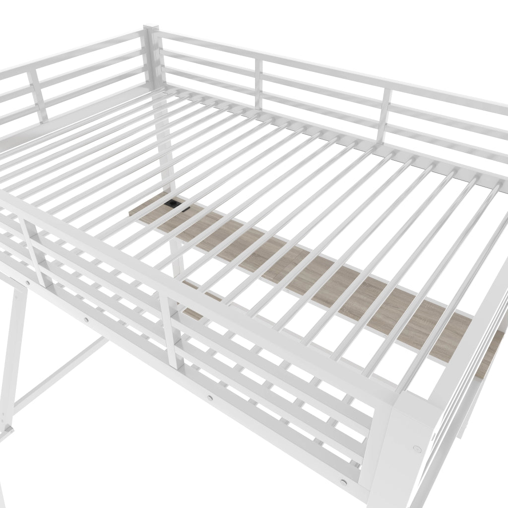 LETTO A CASTELLO 90x200 cm in metallo e MDF, bianco, con scrivania