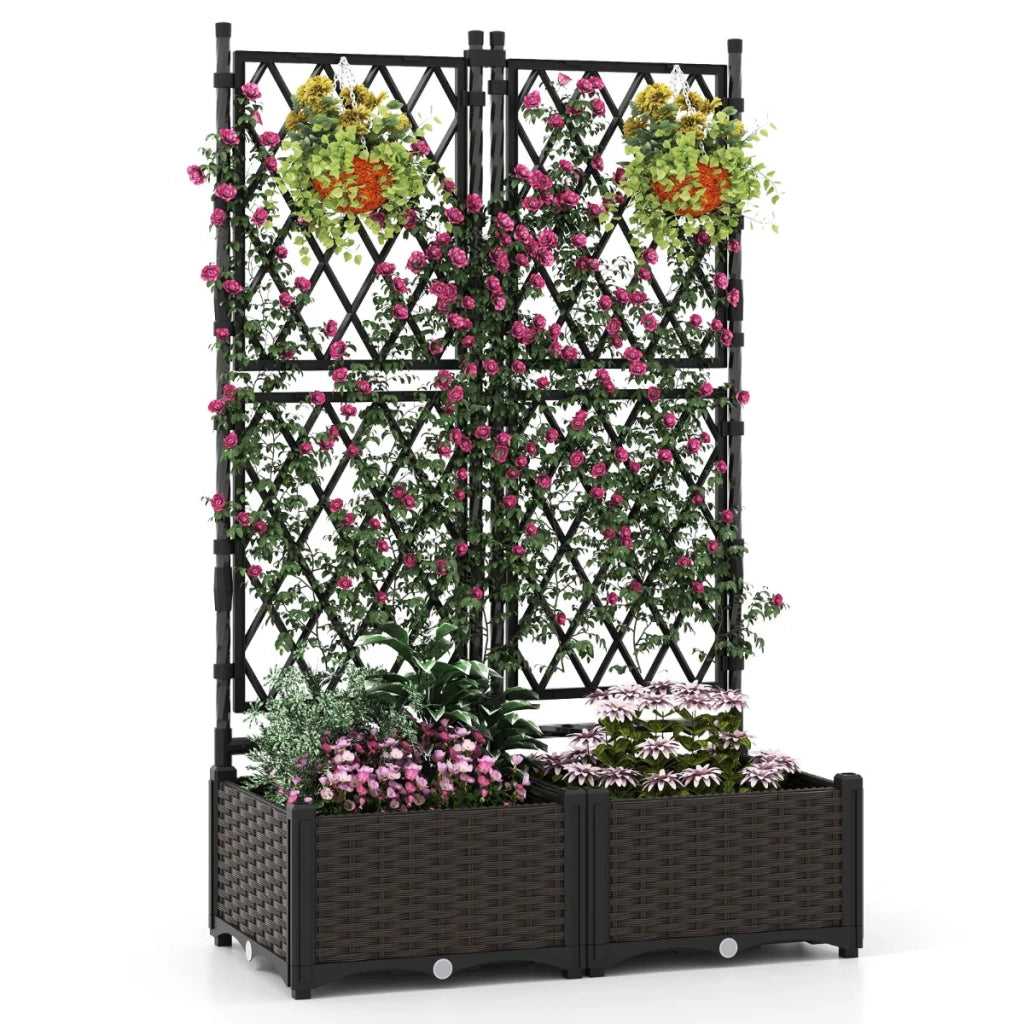 Aiuola rialzata 2 in 1 con traliccio 80 x 40 x 126 cm sistema di autoirrigazione design moderno in metallo nero 20_0012202