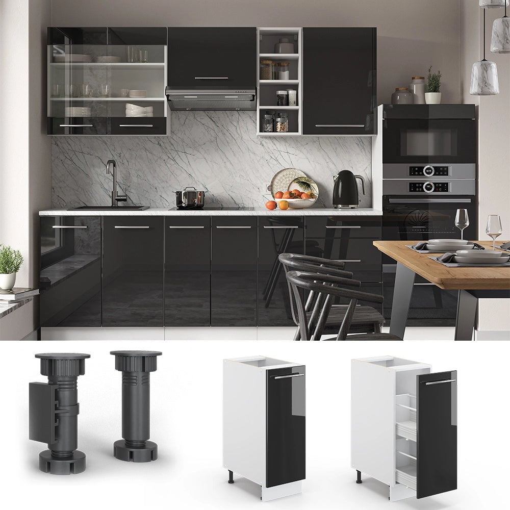 Armadio cucina dispensa alto Fame-Line Antracite lucido/Bianco 30 cm, PL Marmo Vicco