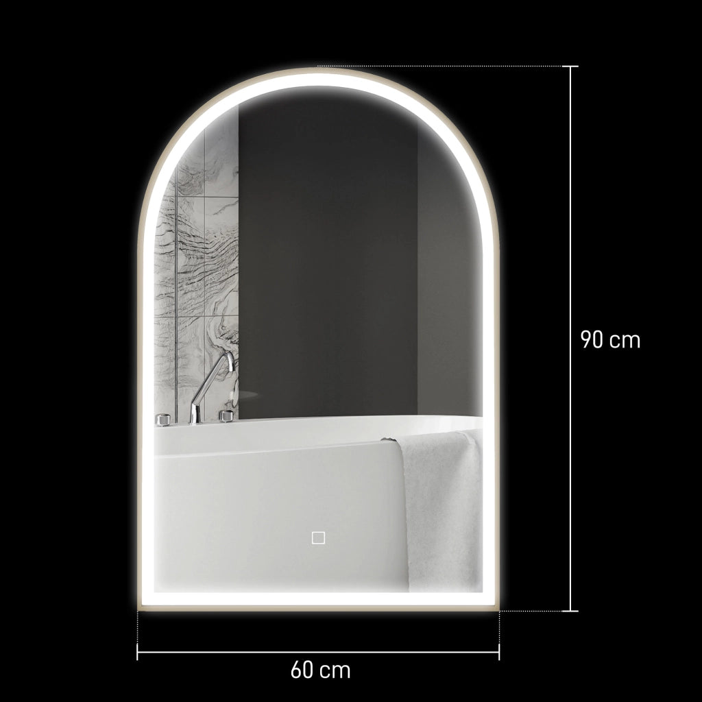 Specchio da bagno LED 90x60cm ¨C Xylo ¨C con antiappannamento e interruttore tattile, cornice in alluminio