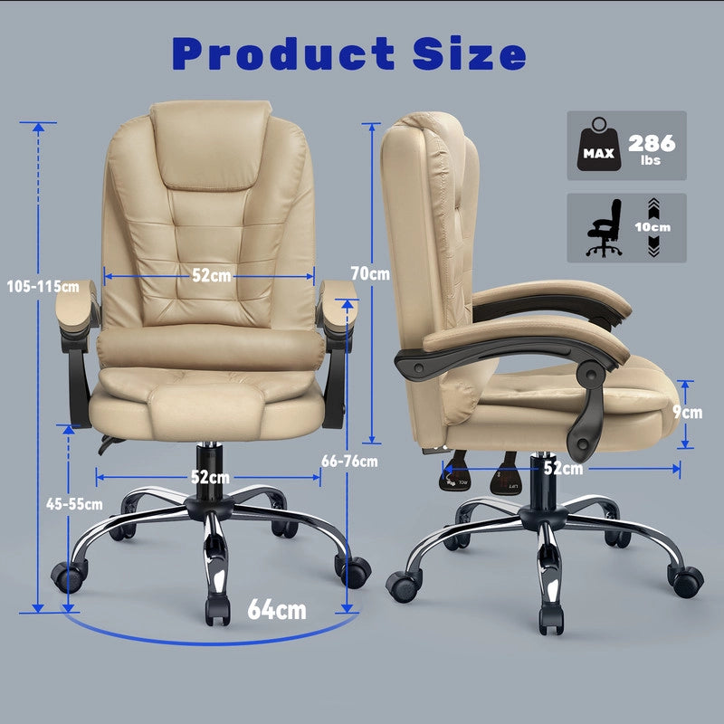 Sedia da ufficio, sedia da ufficio ergonomica  con ampio sedile imbottito, sedia da ufficio regolabile in altezza, rotelle silenziose
