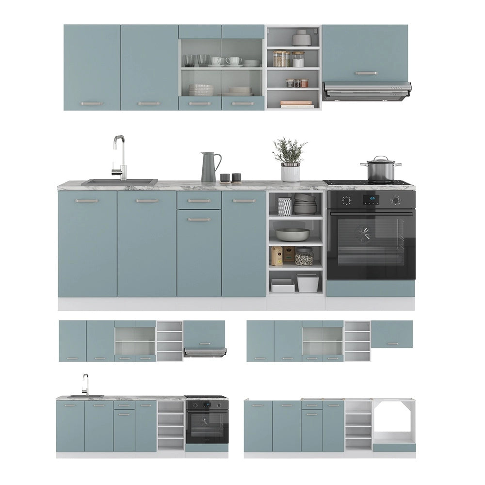 Cucina componibile R-Line Grigio-blu/Bianco 240 cm senza piano di lavoro Vicco