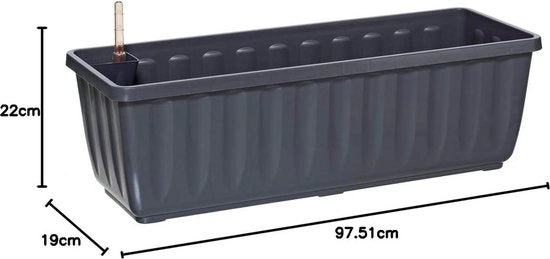 Tazza per fiori con sistema di irrigazione - ca. 975 x 22 x 19 cm - Plastica antracite