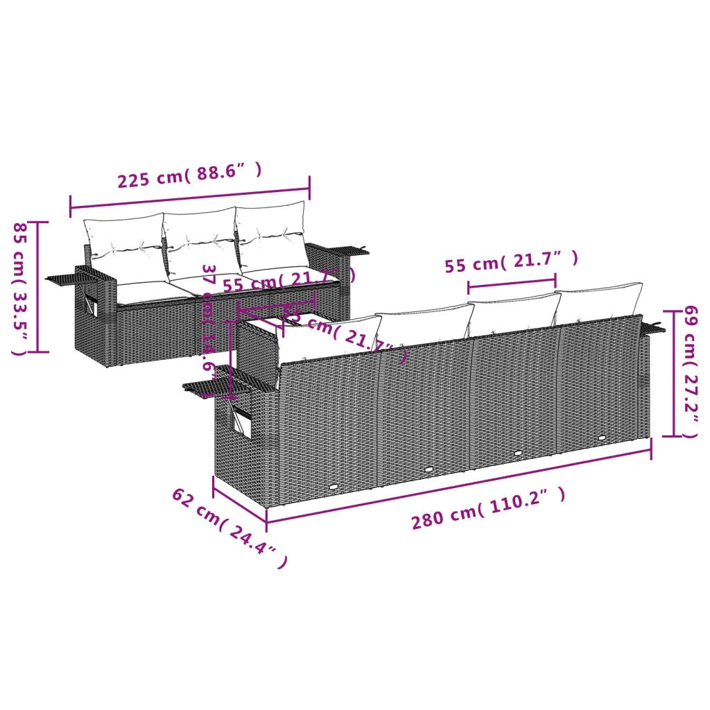 Set Divani da Giardino con Cuscini 8 pz Nero in Polyrattan 3252263