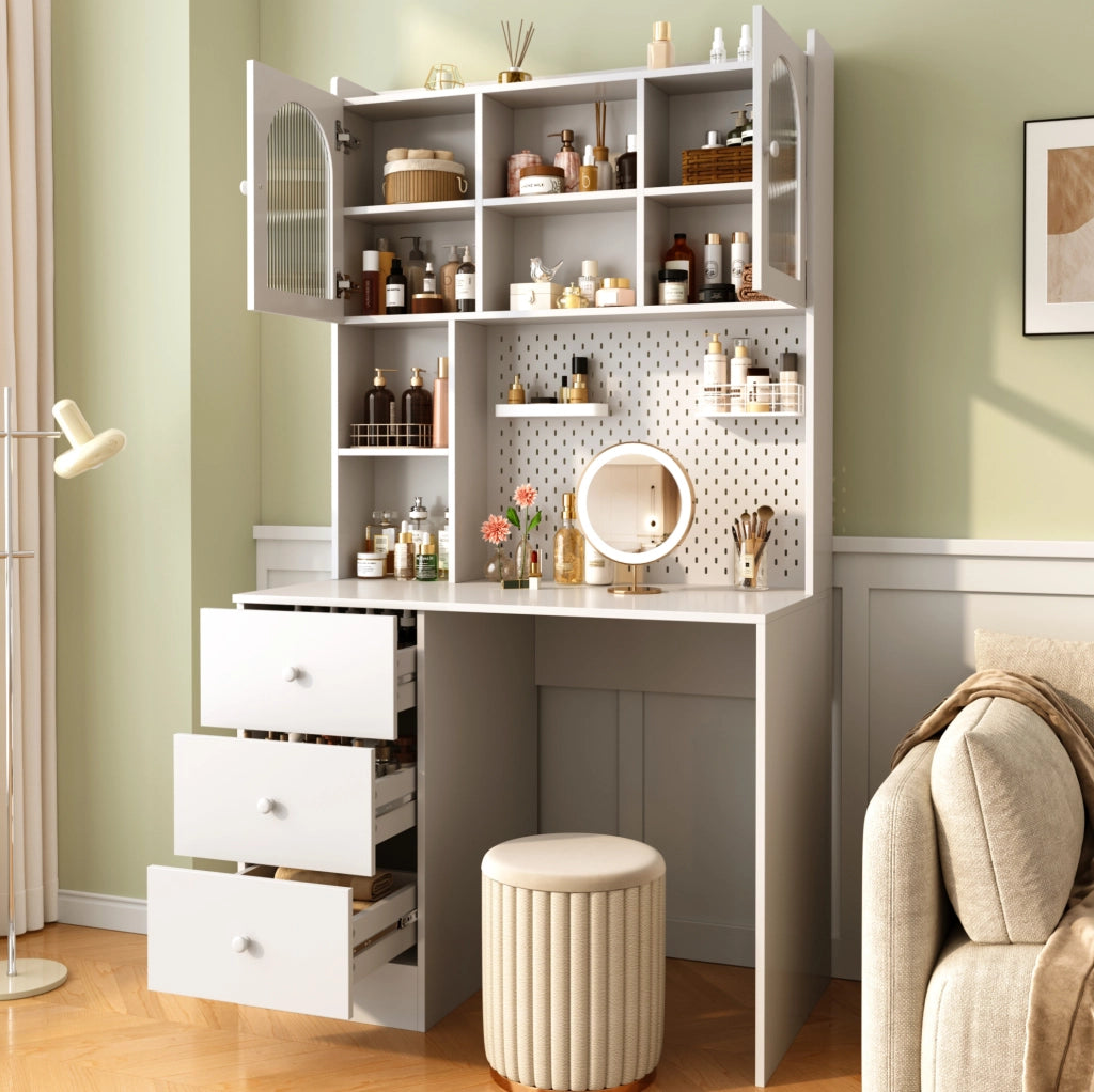 Scrivania con libreria; vetrina e bacheca 100 x 55 x 180 cm in MDF bianco