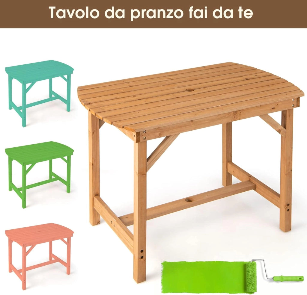 Tavolo Pranzo da Giardino in Legno, con Foro per Ombrellone, per 4-6 Persone, Giardino Patio Cortile, 100 x 60 x 75 cm, Portata 180 kg