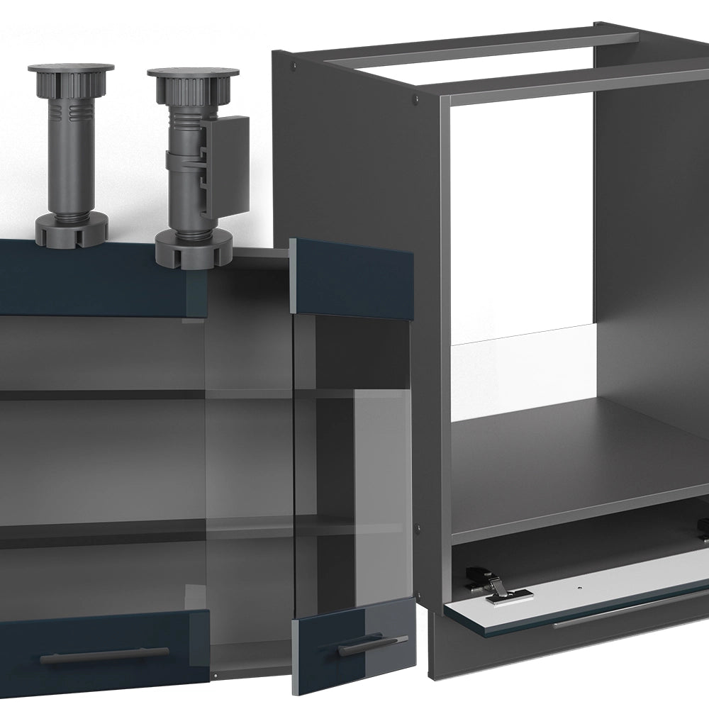 Cucina ad angolo Fame-Line Blu scuro lucido/Antracite 190 x 60 cm, PL Marmo Vicco