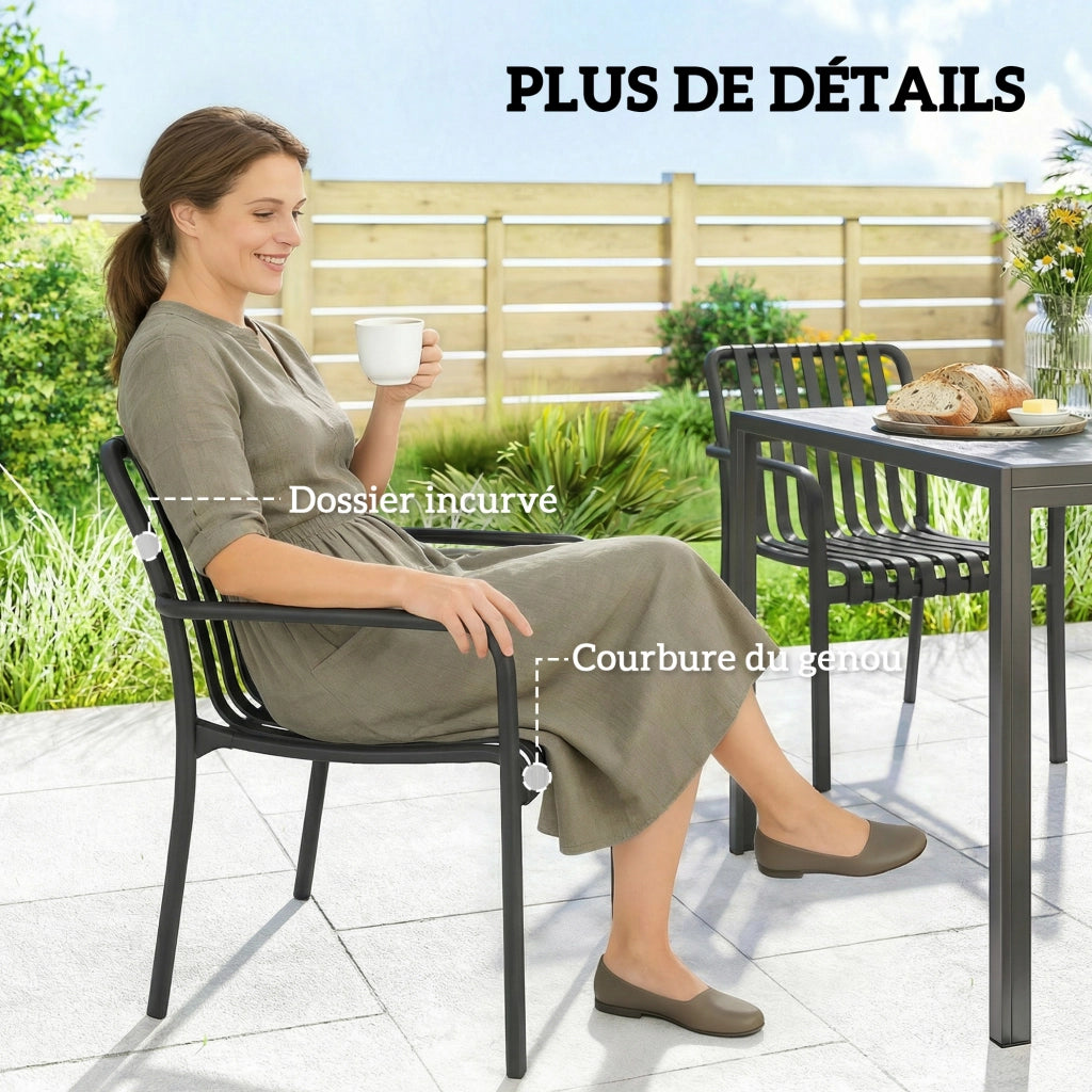 Sedia da giardino impilabile con braccioli ¨C zephmum ¨C nero 55x58.5x81.5 cm
