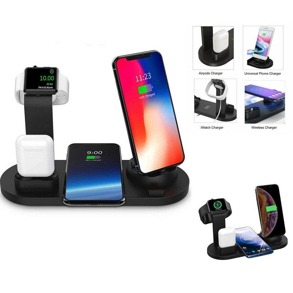 Trade Shop - Stazione Ricarica Wireless 4 In 1 Qi Air Pods Iphone Compatibile Micro Usb Type C -