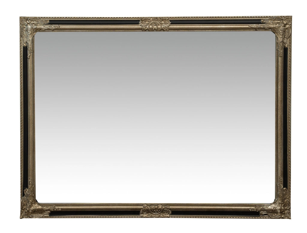 Biscottini Specchio Specchiera Impero da parete e appendere verticale/orizzontale L90xPR4xH120 cm finitura argento e nero anticato