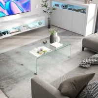 Tavolino in Vetro Temperato Moderno da Salotto con Design Monoblocco, 100x50x35 cm, Trasparente