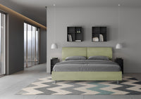 Letto Matrimoniale King Size 180x210 cm con Rete e Contenitore Testata con Cuscini Imbottito in Microfibra Mados Tè