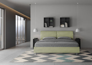 Letto Matrimoniale King Size 180x210 cm con Rete Testata con Cuscini Imbottito in Microfibra Mados Tè Verde