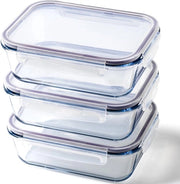 Contenitori di Cibo in Vetro Extra Grandi, 1520 ml, BPA Libero, Strettamente Sigillati, Coperchio Inerte, Contenitore in Vetro con Coperchio, Resistente a Forno, Congelatore e Lavastoviglie, 3 pezzi